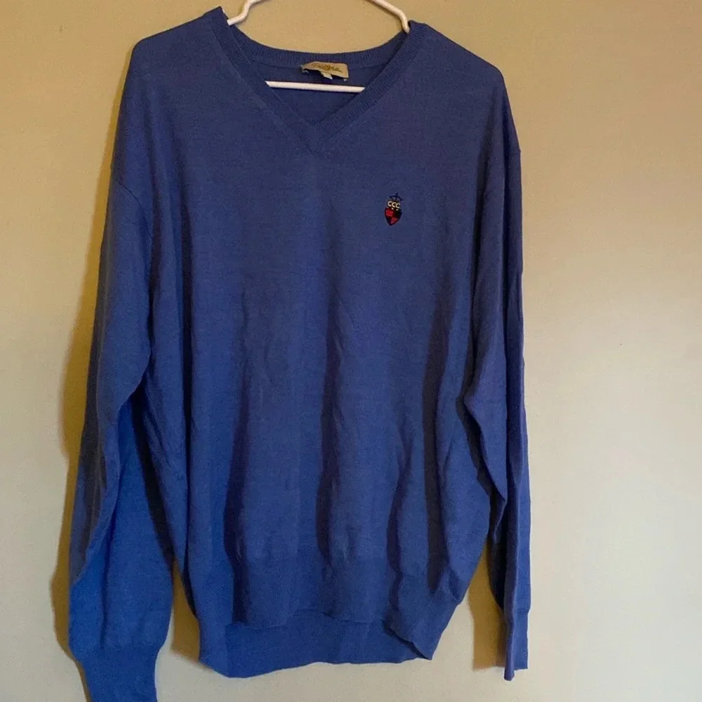 Peter Millar mens v neck sweater - large- wool/silk/cashmere - blue